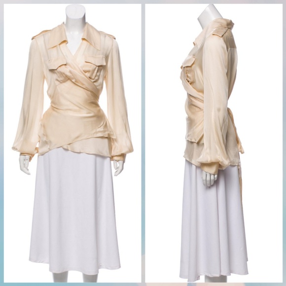 TOM FORD Cream Sheer Silk Top Blouse IT 44 US 8 - Picture 2 of 3